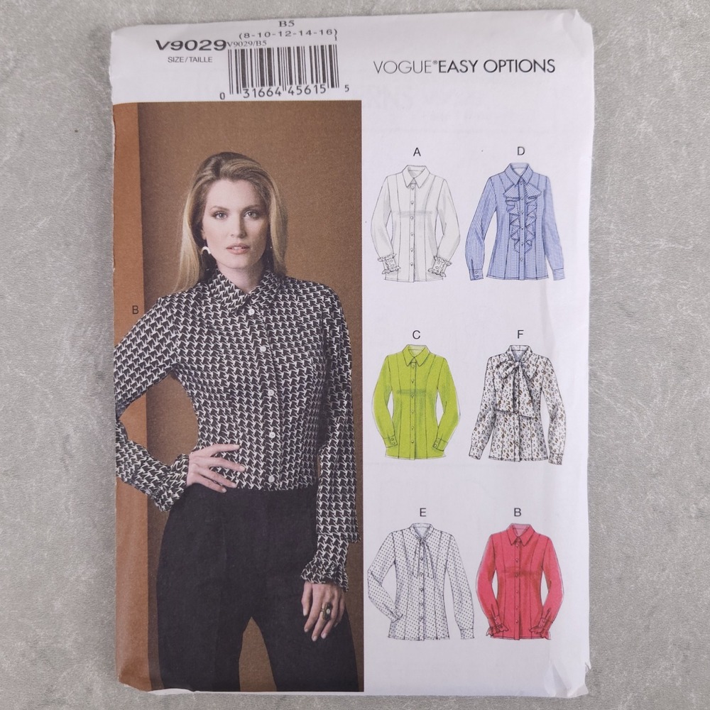 Vogue V9029 Fitted Blouse Easy Options Sewing Pattern Preppy Corporate Sz 8-16